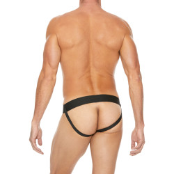 Ouch! Harness Jockstrap avec Zip Striped Front Noir-Rouge